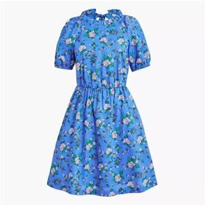 J Crew Blue Floral Tie Back Puff Sleeve Dress
